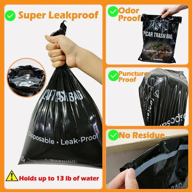 Alt view image 6 of 7 - 50 Count Recycled Disposable Car Trash Bags - 2.5 Gallon Heavy Duty Alternative to Bulky Car Trash Can & Car Garbage Can, Leakproof Smellproof Hanging & Stick-On Garbage Bag for Car, SUV, Truck