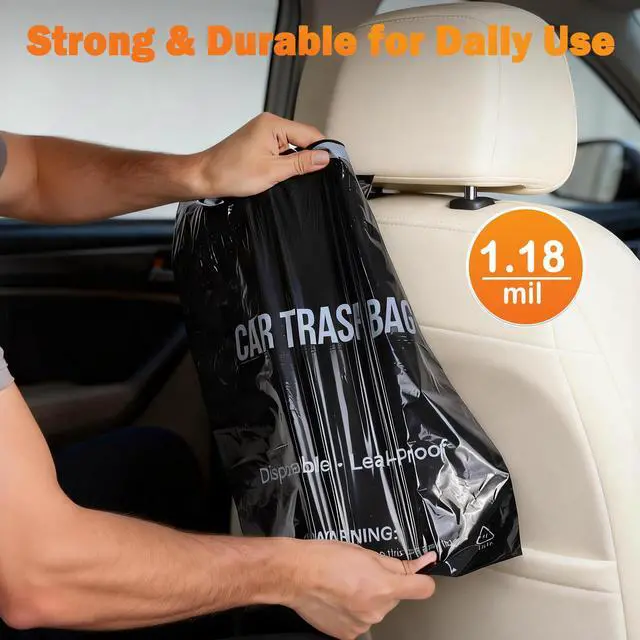 Alt view image 7 of 7 - 50 Count Recycled Disposable Car Trash Bags - 2.5 Gallon Heavy Duty Alternative to Bulky Car Trash Can & Car Garbage Can, Leakproof Smellproof Hanging & Stick-On Garbage Bag for Car, SUV, Truck