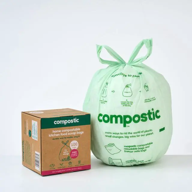 Main image of Compostable Trash Bags, 1.6 Gallon Mini Bin, 100 Ct | Fits 1.6 Gal Bins, Extra Strong, Home Compostable in 12-24 Weeks, Plant-Based, BPA & GMO Free
