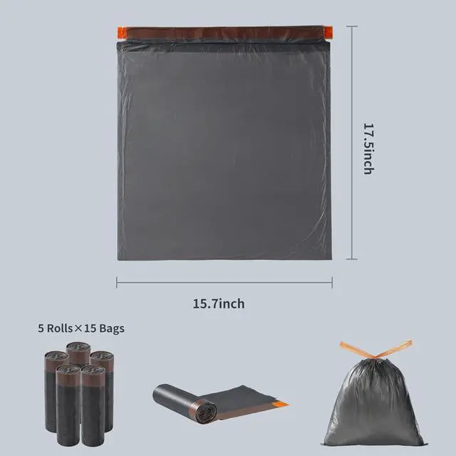 Alt view image 2 of 7 - Small Trash Bags with Drawstring, 2.6-4 Gallon, Black | 75 Count