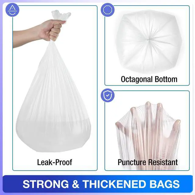 Alt view image 3 of 6 - 8 Gallon Trash Bags, 110 Count Medium Garbage Bags | Trash Can Liners for Bathroom Kitchen Office, Clear, Unscented