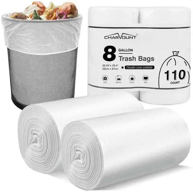 Main image of 8 Gallon Trash Bags, 110 Count Medium Garbage Bags | Trash Can Liners for Bathroom Kitchen Office, Clear, Unscented