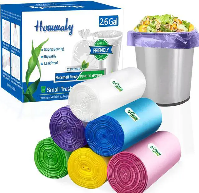 Main image of 2.6 Gallon Small Trash Bags,Garbage Bag Bin Liners, 10 Liters Bin Bags Wastebasket Bags for home office kitchen Trash Can,Bathroom,Bedroom 300 Counts 6 Color