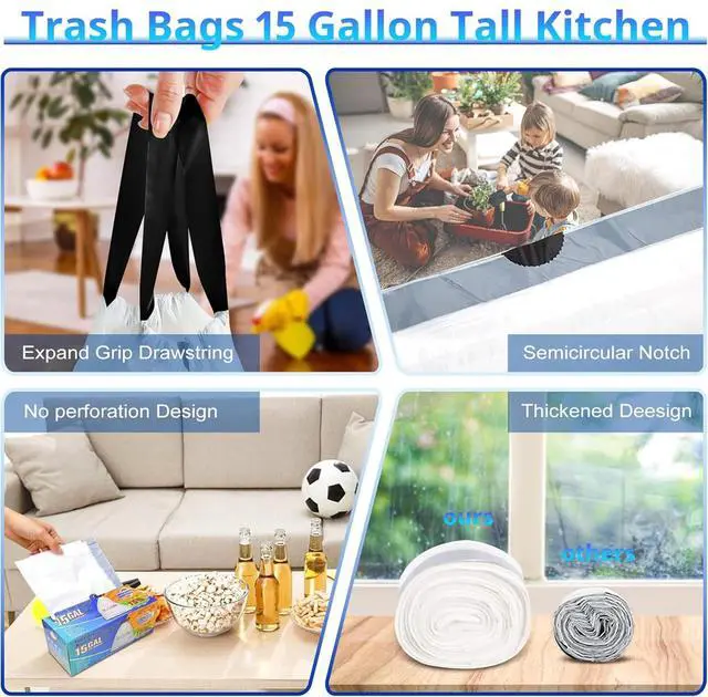 Alt view image 6 of 7 - 13 To 15 Gallon Trash Bags, Tall Kitchen Garbage Bags Drawstring, Ultra Strong Recyclable Trash Bags Unscented Trash Can Liners For Kitchen and Commercial 30 Count (Pake of 1)