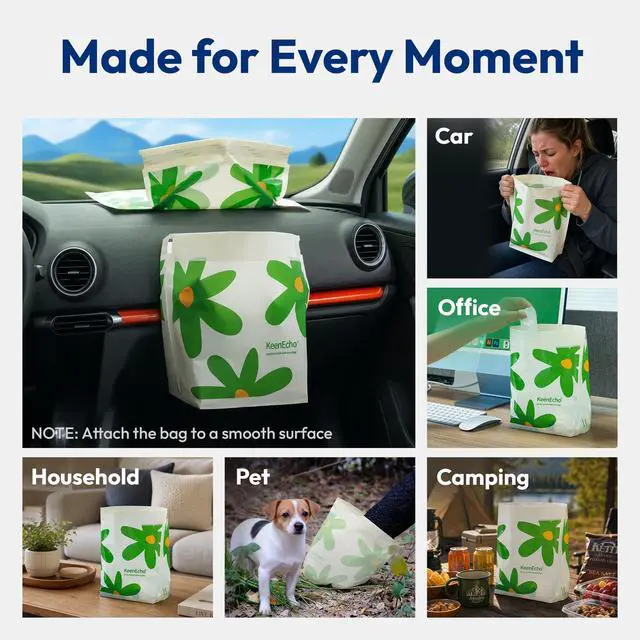 Alt view image 4 of 7 - Disposable Car Garbage Bin Bags, Vomit Trash Bags made with Recycled HDPE for Boat, Plane, Travel, Camping, Bedroom, Study Room, Office and Car, 20 pcs