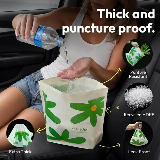 Alt view image 7 of 7 - Disposable Car Garbage Bin Bags, Vomit Trash Bags made with Recycled HDPE for Boat, Plane, Travel, Camping, Bedroom, Study Room, Office and Car, 20 pcs