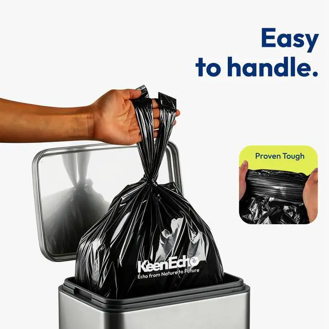 Alt view image 4 of 7 - Small Trash Bags with Handles - Ocean Plastic Upcycling - Plastic Garbage Bags, Can Bin & Waste Basket Liner for Kitchen, Bathroom, Office and Pets,4 Gallon 50 Count Black