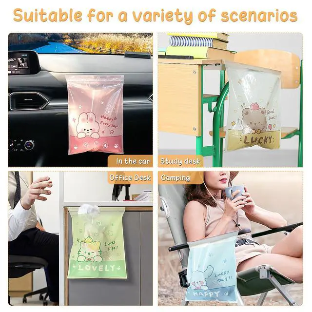 Alt view image 5 of 7 - 60PCS Disposable Car Garbage Bin Bags,Leakproof Car Trash Bag | Portable Waterproof Car Garbage Vomit Bags Self Adhesive Bags for Auto, Camping,Travel, Office and Home Bedroom, Kitchen