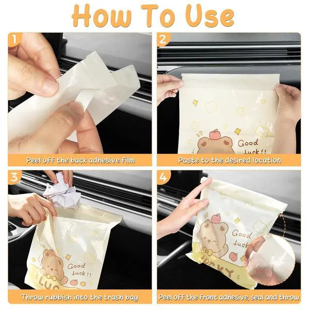 Alt view image 7 of 7 - 60PCS Disposable Car Garbage Bin Bags,Leakproof Car Trash Bag | Portable Waterproof Car Garbage Vomit Bags Self Adhesive Bags for Auto, Camping,Travel, Office and Home Bedroom, Kitchen