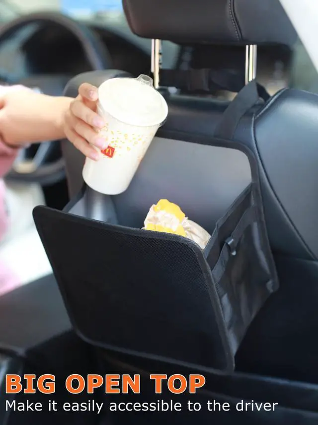 Alt view image 2 of 7 - 2 Gallons Open-Top Car Trash Can, Hanging Leakproof Car Trash Bag with Water-proof PEVA Liner, Stand Trash Bag for Cars Foldable Automotive Garbage Can for Cars SUV Truck RV Black