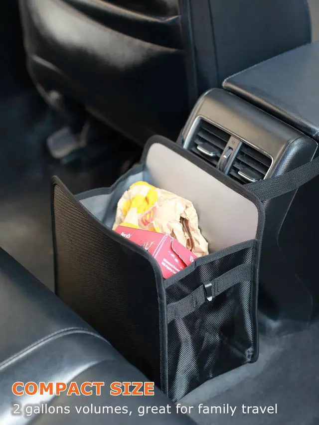 Alt view image 3 of 7 - 2 Gallons Open-Top Car Trash Can, Hanging Leakproof Car Trash Bag with Water-proof PEVA Liner, Stand Trash Bag for Cars Foldable Automotive Garbage Can for Cars SUV Truck RV Black
