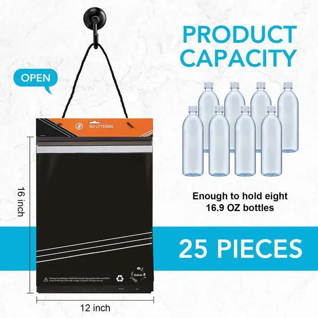 Alt view image 6 of 7 - 25 Pcs Disposable Car Trash Bag - Large Capacity - Car Garbage Bag Hanging from Headrest - Easy to Stick-On, Leakproof, Smellproof Car Trash Can, Puke Bags - Ideal for Travel, Camping, and Home Use