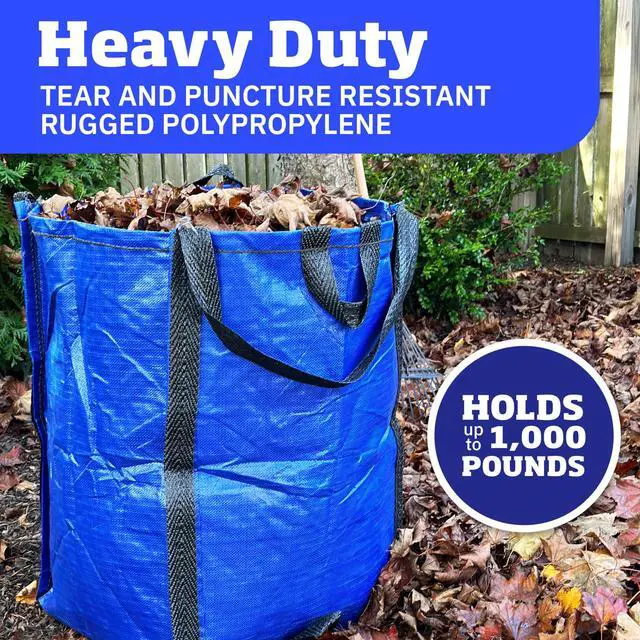 Alt view image 2 of 7 - Heavy Duty Home and Yard Bags, Blue | 48-Gallon Reusable Self-Standing Lawn and Leaf Bags Garbage Can with Reinforced Handles