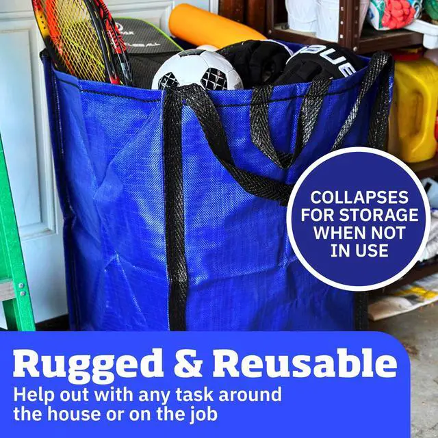 Alt view image 4 of 7 - Heavy Duty Home and Yard Bags, Blue | 48-Gallon Reusable Self-Standing Lawn and Leaf Bags Garbage Can with Reinforced Handles