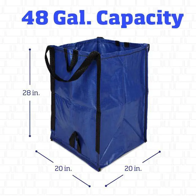 Alt view image 7 of 7 - Heavy Duty Home and Yard Bags, Blue | 48-Gallon Reusable Self-Standing Lawn and Leaf Bags Garbage Can with Reinforced Handles