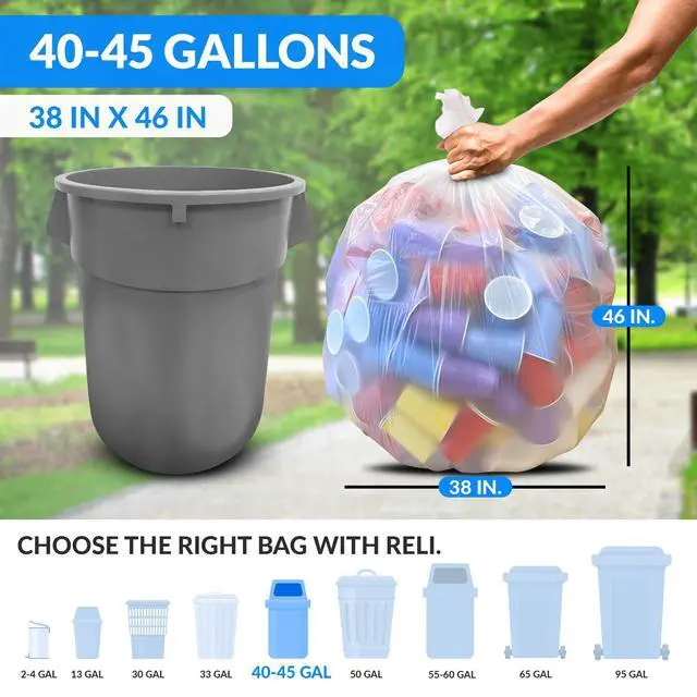 Alt view image 2 of 7 - 40 to 45 Gallon Trash Bags Heavy Duty | 50 Trash Bags, Twist Ties | Clear, Serious Garbage Cleanup | Large Garbage Bags with Twist Ties, Made in USA | SuperValue