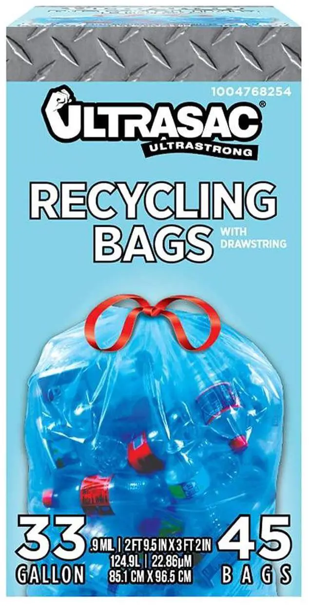 Main image of Blue Recycling Bags 33 Gallon 0.9 MIL, 33.5" x 38", Pack of 45