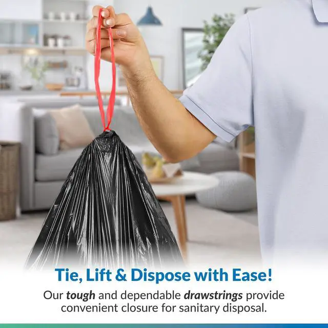 Alt view image 3 of 6 - 30 Gallon Trash Bags Drawstring (25 Count) | Black Garbage Bags | Heavy Duty | Large for Home & Outdoor Use, 30 Gallon | Red Drawstrings | Leak Proof