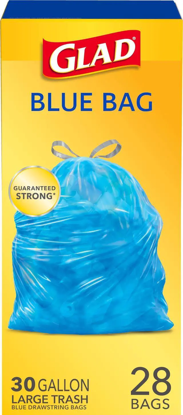 Main image of 30 Gallon Garbage Bags, Large Drawstring Trash Bags, Blue, 28 Count (Pack of 1)