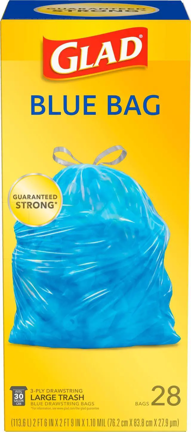 Alt view image 2 of 3 - 30 Gallon Garbage Bags, Large Drawstring Trash Bags, Blue, 28 Count (Pack of 1)