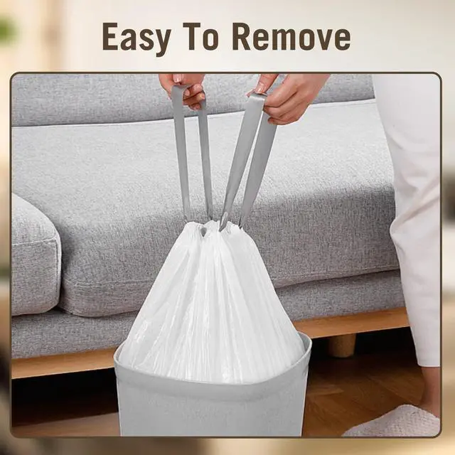 Alt view image 4 of 7 - 8 Gallon Trash Bags Drawstring | Strong Medium Kitchen Garbage Bag White Trash Can Liners, 22" x 23" , (34 Count)
