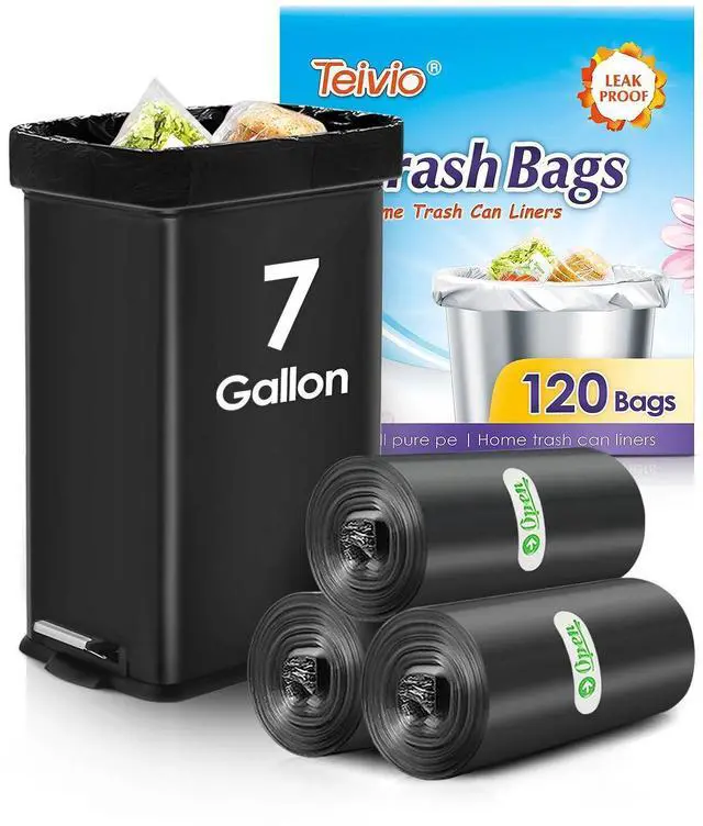Main image of Black Trash Bags 7 Gallon 120 Count Kitchen Garbage Bags Unscented | Fit 20-22 Liters,5,5.5,6,7Gal,Small Plastic Waste Basket Bins Can Liners for Home Bathroom Office Car,Unscented