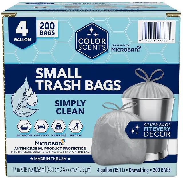 Main image of 4 Gallon Small Trash Bags Drawstring 200 Count Simply Clean