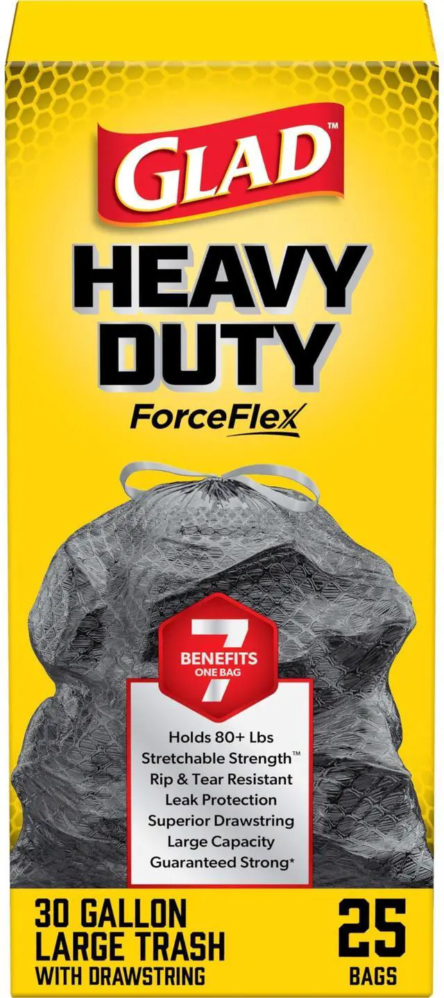 Main image of ForceFlex Heavy Duty Trash Bags, Rip and Tear Resistant, Unscented Black X-Large Garbage Bags, Odor Control, 30 Gallon Trash Bags, 25 Count