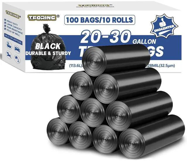 Main image of 20-30 Gallon Trash Bags Bulk,30'' x 35'',1.28 Mil,Black,100 Ct | Large 20+ Gal Garbage Bag Unscented,Heavy Duty Can Liners,Fit 75 - 112 Liter Bins,for Kitchen Home Office Commercial Outdoor