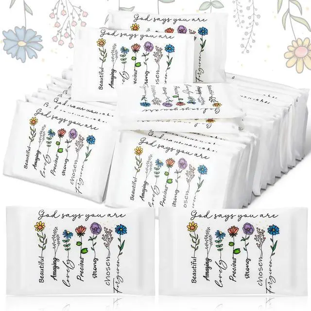Main image of 60 Pack Christian Tissue Travel Pack Individual Mini Scripture Pocket Tissue Bible Verse Napkin Inspirational Gift for Breast Cancer Women Wedding Funeral Religious Party Favor(Cute Style)