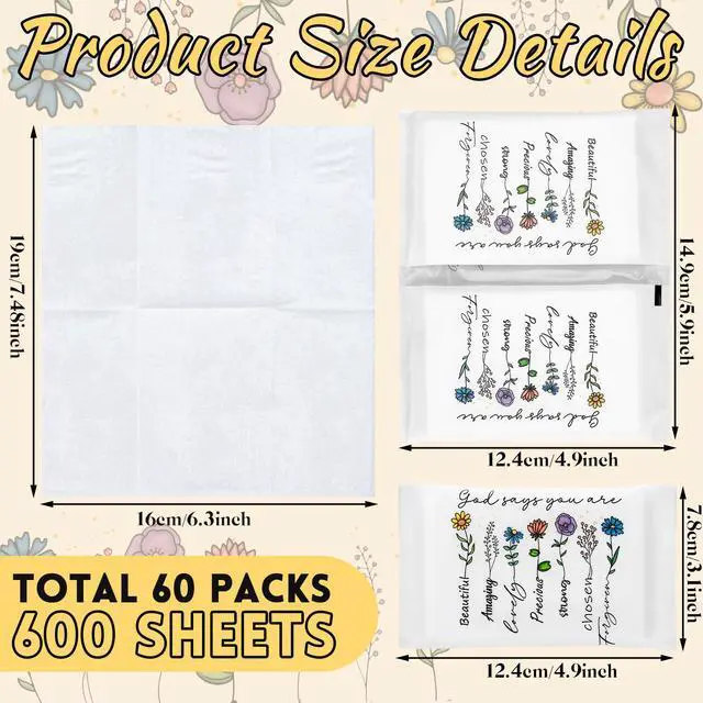 Alt view image 3 of 7 - 60 Pack Christian Tissue Travel Pack Individual Mini Scripture Pocket Tissue Bible Verse Napkin Inspirational Gift for Breast Cancer Women Wedding Funeral Religious Party Favor(Cute Style)
