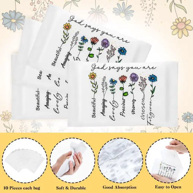 Alt view image 6 of 7 - 60 Pack Christian Tissue Travel Pack Individual Mini Scripture Pocket Tissue Bible Verse Napkin Inspirational Gift for Breast Cancer Women Wedding Funeral Religious Party Favor(Cute Style)