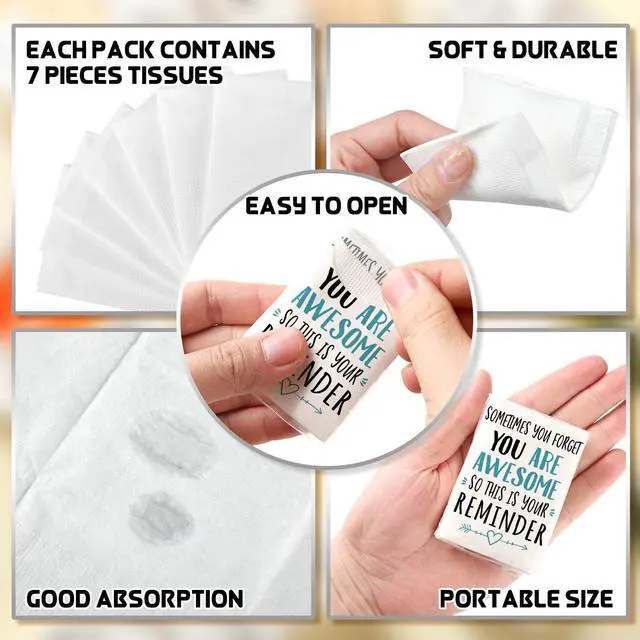 Alt view image 5 of 7 - 30 Packs Pocket Tissues Travel Packs Bulk Motivational Facial 3 Ply Inspirational Pocket Travel Tissue Small Size Paper Individual Pockets Size for Appreciation Gifts Wedding