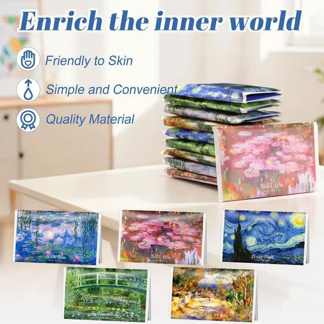Alt view image 4 of 6 - 10 Pack Pocket Tissues Travel Size, 3 Ply Mini Facial Tissue Packs Bulk with Impressionist Art Design Portable Individual for Purse, Car, Office, School, Travel Supplies