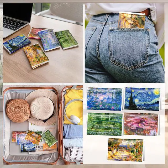 Alt view image 5 of 6 - 10 Pack Pocket Tissues Travel Size, 3 Ply Mini Facial Tissue Packs Bulk with Impressionist Art Design Portable Individual for Purse, Car, Office, School, Travel Supplies
