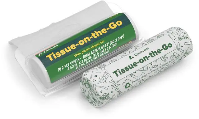 Main image of Tissue on the Go - Compact Travel Pack with Dispenser for Camping, Hiking, Backpacking, and Outdoor Adventures, Portable and Convenient Tissue Essentials, 2-Pack