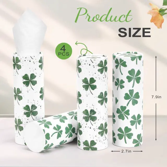 Alt view image 4 of 6 - Car Tissue Holder (4 PK) - 50 3-Ply Tissues Cylinder, Fits Car Cup Holders, Portable Travel Tubes Box Container, Clover Design, Round Tissue Container for Car Accessories