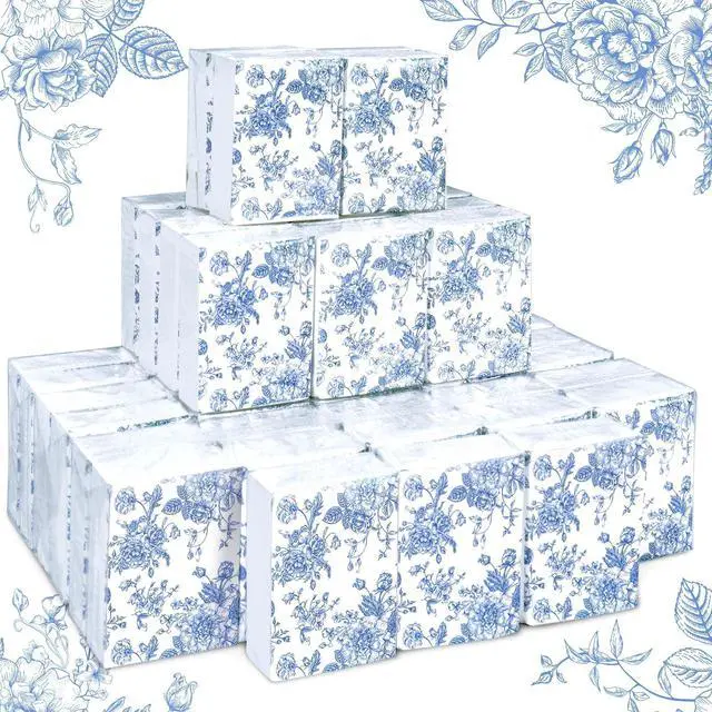 Main image of 50 Bulk Blue Floral Tissue Packs Summer Vintage Flower Mini Travel Size Facial Tissues Chinoiserie Flower Portable Pocket Tissue for Wedding Party Supplies