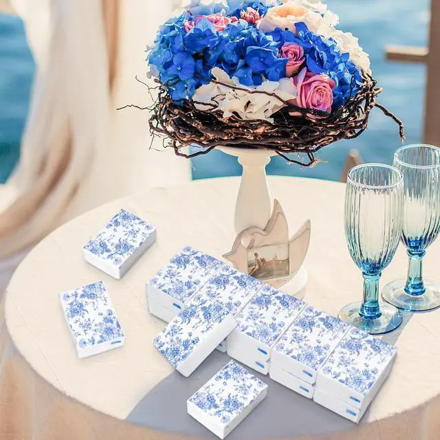 Alt view image 5 of 7 - 50 Bulk Blue Floral Tissue Packs Summer Vintage Flower Mini Travel Size Facial Tissues Chinoiserie Flower Portable Pocket Tissue for Wedding Party Supplies