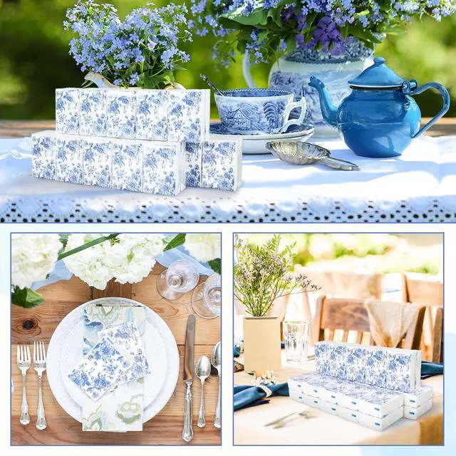 Alt view image 6 of 7 - 50 Bulk Blue Floral Tissue Packs Summer Vintage Flower Mini Travel Size Facial Tissues Chinoiserie Flower Portable Pocket Tissue for Wedding Party Supplies