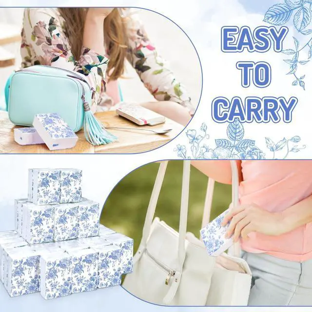 Alt view image 7 of 7 - 50 Bulk Blue Floral Tissue Packs Summer Vintage Flower Mini Travel Size Facial Tissues Chinoiserie Flower Portable Pocket Tissue for Wedding Party Supplies