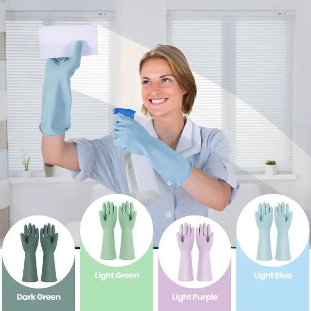 Alt view image 6 of 6 - Cleaning Gloves for Dishwashing, 4 Pair Reusable Kitchen Gloves | Non-Slip and Flexible for Washing Dishes, Kitchen and Bathroom Cleaning Reusable, Household Clean Glove for Dish Pet