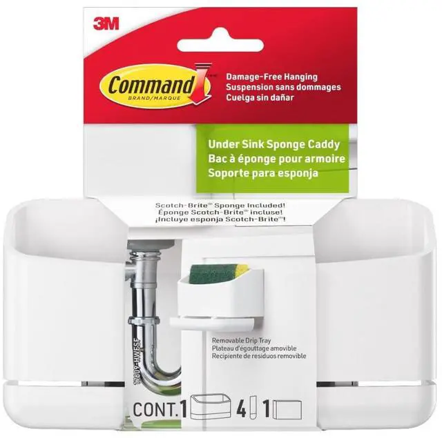 Main image of Under Sink Sponge Caddy, Total 2 Sponge Holders with 8 Command Strips, 2 Pack of 1 Caddy, Organize Damage-Free