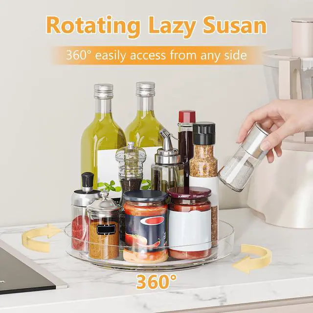 Alt view image 2 of 7 - 2 Pack 10 Inch Lazy Susan Turntable Organizer, Clear Rotating Spice Rack for Cabinet, Pantry, Kitchen Countertop and Fridge, Non-Slip Acrylic Spinning Tray for Bathroom Vanity