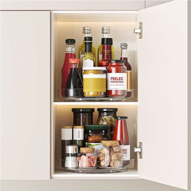 Alt view image 3 of 7 - 2 Pack 10 Inch Lazy Susan Turntable Organizer, Clear Rotating Spice Rack for Cabinet, Pantry, Kitchen Countertop and Fridge, Non-Slip Acrylic Spinning Tray for Bathroom Vanity