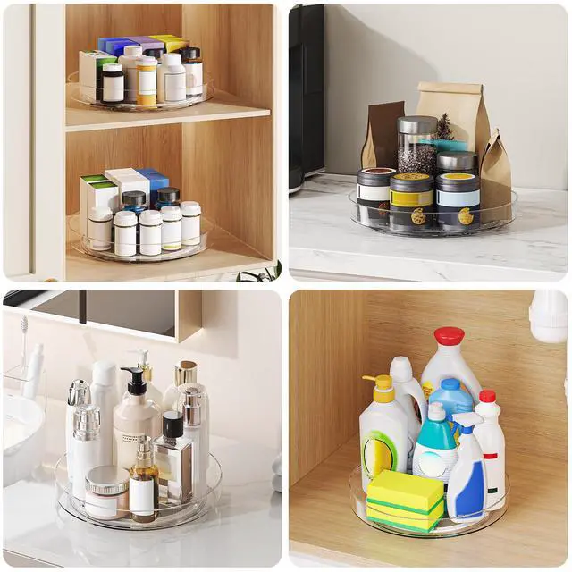 Alt view image 7 of 7 - 2 Pack 10 Inch Lazy Susan Turntable Organizer, Clear Rotating Spice Rack for Cabinet, Pantry, Kitchen Countertop and Fridge, Non-Slip Acrylic Spinning Tray for Bathroom Vanity