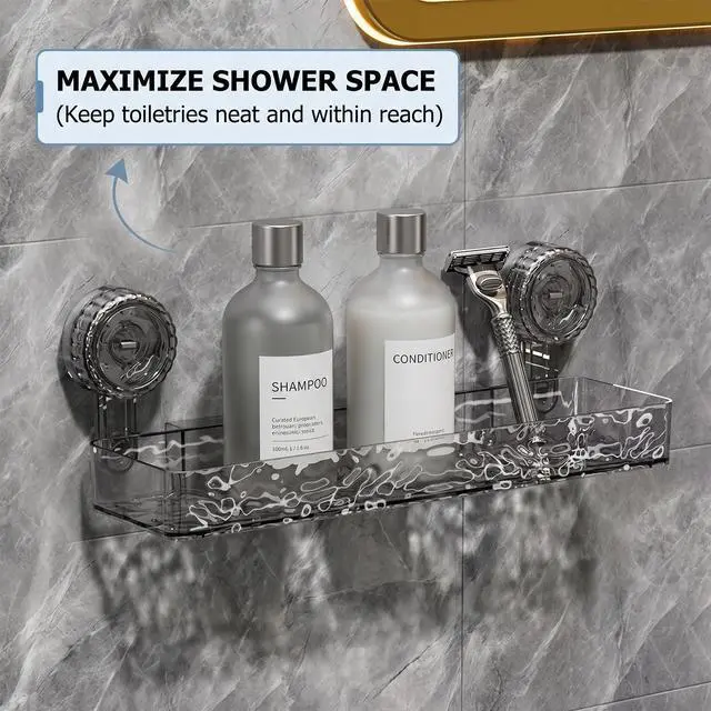 Alt view image 3 of 6 - Shower Caddy Suction Cup,Bathroom Shower Organizer for Bathroom Storage & Home Decor & Kitchen No Drilling Large Capacity Removable Reusable Shower Shelves for Inside Shower(1Pack-Transparent Silver)