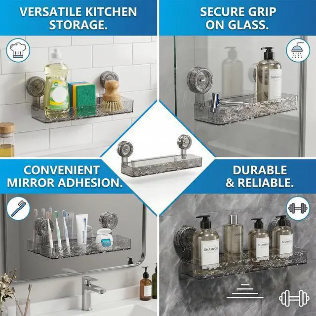 Alt view image 4 of 6 - Shower Caddy Suction Cup,Bathroom Shower Organizer for Bathroom Storage & Home Decor & Kitchen No Drilling Large Capacity Removable Reusable Shower Shelves for Inside Shower(1Pack-Transparent Silver)