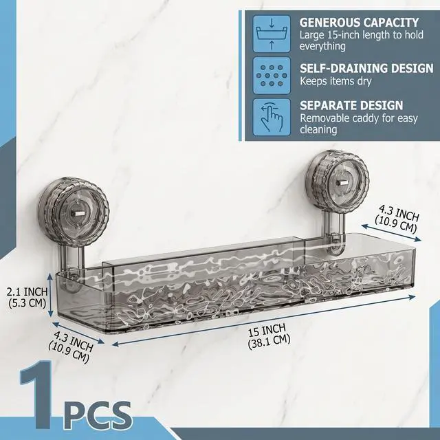 Alt view image 6 of 6 - Shower Caddy Suction Cup,Bathroom Shower Organizer for Bathroom Storage & Home Decor & Kitchen No Drilling Large Capacity Removable Reusable Shower Shelves for Inside Shower(1Pack-Transparent Silver)