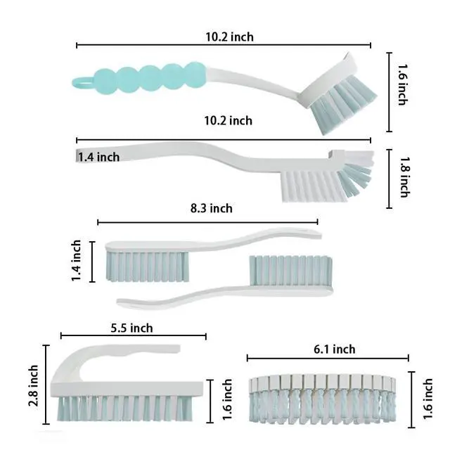 Alt view image 3 of 7 - 6 PCS Cleaning Brush, Scrub Brush Set for Kitchen and Bathroom Household Use with Various Brushes for Cleaning Dishes, Tiles, Corners and Floors Sky Blue
